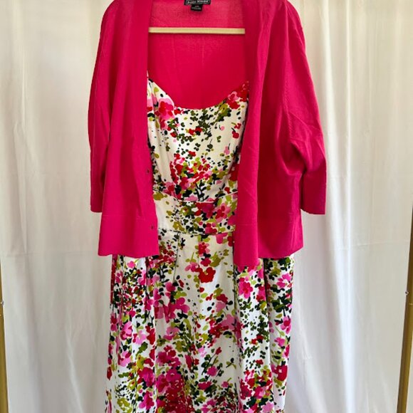 Jessica Howard Pink/Green Floral Dress with Pink Cardigan 22W - Picture 10 of 13